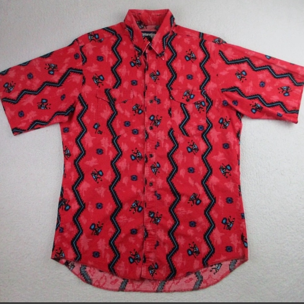 Vintage Wrangler Red and Black Aztec AOP Cowboy Cut/ XL Tails USA